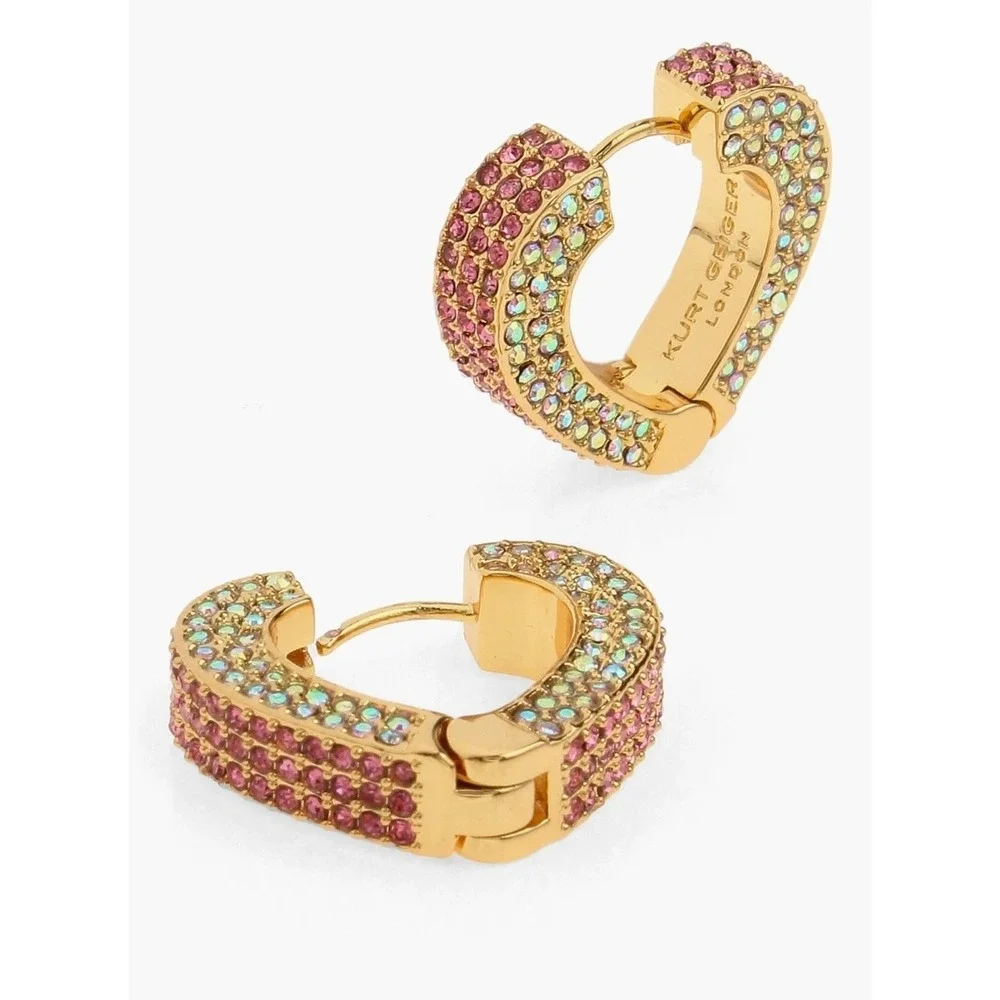 Kurt Geiger London Pave Heart Huggie Earrings Gold Pink Crystal Y2K Glam - Picture 4 of 8